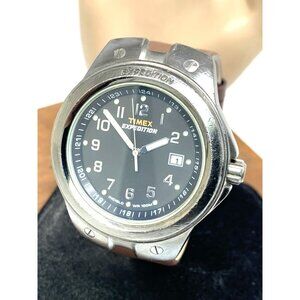 Timex Men's Watch Expedition Quartz Indiglo Gunmetal Brown Leather Strap 40mm